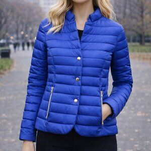 ESCADA goose down puffer jacket lightweight blue XS layer warm packable lux chic